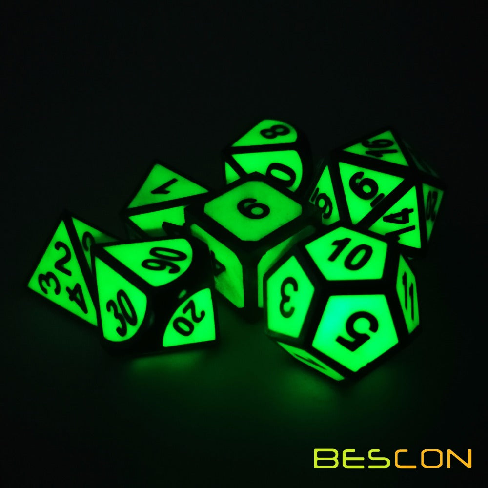 "Uranium" Glow in the Dark Metal Dice Set of 7